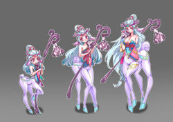 Rule 34 | 1girl, age progression, animal ears, breasts, centauroid, cleavage, highres, japanese clothes, league of legends, lillia (league of legends), pink eyes, reindeer girl, spirit blossom lillia, staff, tail, taur, white hair