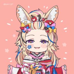Rule 34 | + +, 1girl, animal ear fluff, animal ears, bandaid, bandaid on face, bangs pinned back, blush stickers, bow, chibi, commentary request, forehead, hair bow, hair ornament, hairpin, hololive, japanese clothes, kimono, kukie-nyan, multicolored clothes, multicolored hair, multicolored nails, nail polish, omaru polka, omaru polka (new year), polka dot, polka dot bow, purple eyes, sidelocks, sleeveless, sleeveless kimono, solo, star-shaped pupils, star (symbol), streaked hair, symbol-shaped pupils, twitter username, virtual youtuber