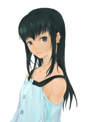 Rule 34 | 1boy, absurdres, androgynous, bare shoulders, black hair, earrings, highres, jewelry, koga norio, long hair, looking at viewer, male focus, narutaru, rukashio, sidelocks, solo, trap
