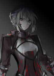 Rule 34 | 1girl, armor, artoria pendragon (fate), blonde hair, blood, dress, fate/stay night, fate (series), ritz dd, saber (fate), saber alter, skyfly17, solo, white hair, yellow eyes