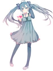 Rule 34 | 1girl, ahoge, bad id, bad pixiv id, bow, choker, detached sleeves, dress, female focus, full body, hair bow, hatsune miku, heart, highres, itamidome, long hair, pantyhose, simple background, solo, twintails, vocaloid, white background