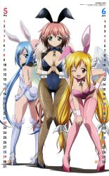 Rule 34 | 3girls, :&lt;, :d, absurdres, animal ears, ass, astraea (sora no otoshimono), blue hair, boots, breasts, calendar, choker, cleavage, elbow gloves, fake animal ears, fishnet pantyhose, fishnets, fujimoto satoru, gloves, hand on own hip, high heels, highres, hip focus, ikaros, june, large breasts, leotard, long hair, looking back, multiple girls, non-web source, nyantype, nymph (sora no otoshimono), official art, one eye closed, open mouth, pantyhose, pink thighhighs, playboy bunny, rabbit ears, rabbit tail, red eyes, shoes, small breasts, smile, sora no otoshimono, tail, thighhighs, twintails, very long hair, wings, wink, wrist cuffs