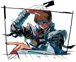 Rule 34 | 1boy, arm belt, blue eyes, brown hair, card, deck, deck of cards, duel disk, fingernails, glowing, glowing eyes, grin, hair between eyes, holding, holding card, jewelry, kaiba seto, kokusoji, male focus, necklace, parted lips, partially colored, signature, sketch, smile, solo, teeth, turtleneck, twitter username, upper body, yu-gi-oh!