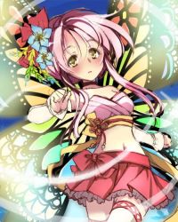 Rule 34 | 1girl, bad id, bad pixiv id, blush, butterfly wings, choker, detached sleeves, fairy, flower, frills, hair flower, hair ornament, insect wings, long hair, midriff, miniskirt, multicolored wings, navel, original, pink hair, senkyoushi gondolf, skirt, solo, thighhighs, white thighhighs, wings, yellow eyes, zettai ryouiki