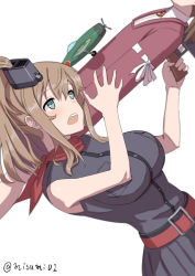 Rule 34 | 10s, 2girls, aircraft, airplane, black dress, blue eyes, blush, breast pocket, breasts, brown hair, carrying over shoulder, dress, dutch angle, flat chest, flight deck, grey eyes, hair between eyes, impossible clothes, japanese clothes, kantai collection, large breasts, long hair, magatama, misumi (niku-kyu), multiple girls, neckerchief, out of frame, outside border, pocket, ponytail, red neckerchief, remodel (kantai collection), ryuujou (kancolle), saratoga (kancolle), side ponytail, sidelocks, small breasts, trigger discipline, twintails, upper body