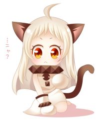 Rule 34 | 10s, 1girl, :3, abyssal ship, ahoge, animal ears, cat ears, cat tail, chibi, kantai collection, kemonomimi mode, long hair, looking at viewer, mamiya aira, mittens, northern ocean princess, pale skin, red eyes, solo, tail, transparent background, white hair