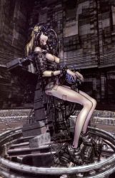 Rule 34 | 1girl, bdsm, bondage, bound, breasts, cable, chair, ghost in the shell, ghost in the shell 2: man machine interface, highres, official art, shirou masamune, solo