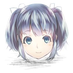 Rule 34 | 1girl, blue eyes, blue hair, blush, hair ribbon, matching hair/eyes, portrait, ribbon, short twintails, smile, solo, twintails, weee (raemz)