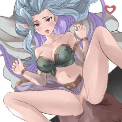 Rule 34 | 1boy, 1girl, :o, bare shoulders, blue hair, blush, breasts, cleavage, collarbone, detached sleeves, granblue fantasy, grey eyes, heart, hetero, highres, iiros, large breasts, long hair, penis, pov, pov crotch, sex, tiamat (granblue fantasy), uncensored, vaginal, wavy hair, white background