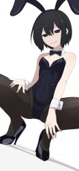 Rule 34 | 1girl, absurdres, bare shoulders, black eyes, black hair, breasts, cleavage, highres, looking at viewer, monogatari (series), na-suke, oshino ougi, rabbit ears, small breasts, smile, solo
