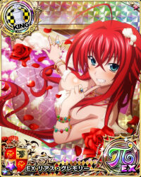 Rule 34 | 1girl, bath, blue eyes, breasts, card (medium), chess piece, convenient censoring, high school dxd, king (chess), large breasts, long hair, nude, official art, red hair, rias gremory, smile, soap bubbles, soap censor, solo, water