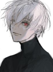 Rule 34 | 1boy, bright pupils, check copyright, closed mouth, copyright request, heterochromia, highres, inuo (inuo x), looking at viewer, male focus, original, red eyes, simple background, sketch, smile, solo, turtleneck, upper body, white eyes, white hair, white pupils