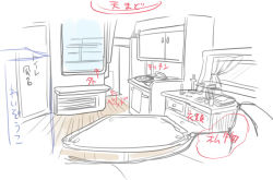 Rule 34 | arrow (symbol), boat interior, couch, cross, curtains, faucet, floorplan, latin cross, no humans, original, partially colored, sketch, table, translation request, window, wooden floor, yuuki rika