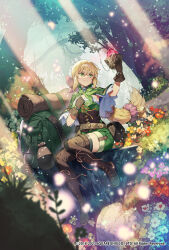 Rule 34 | 1girl, backpack, bag, blonde hair, bow, choker, chyko7080, closed mouth, forest, full body, green eyes, highres, jewelry, long hair, multi-tied hair, nature, official art, ponytail, ribbon, romancing saga re;universe, saga, saga frontier 2, shorts, smile, solo, very long hair, virginia knights