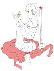 Rule 34 | 1girl, :3, ass, blush, bra, hair ribbon, hakama, hakama skirt, japanese clothes, lineart, lingerie, long hair, looking back, miko, monochrome, new year, ooji, partially colored, red hakama, ribbon, sitting, skirt, smile, solo, spot color, tabi, twintails, underwear, wariza