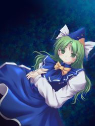 Rule 34 | 1girl, absurdres, bow, female focus, green eyes, green hair, hat, highres, long hair, lzh, matching hair/eyes, mima (touhou), mystic square, outdoors, solo, touhou, touhou (pc-98), wizard hat