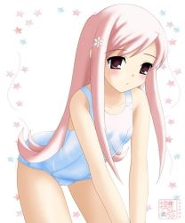 Rule 34 | 00s, flat chest, long hair, lucy maria misora, one-piece swimsuit, pink hair, school swimsuit, solo, star (symbol), swimsuit, to heart (series), to heart 2, white one-piece swimsuit, white school swimsuit