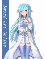 Rule 34 | 10s, 1girl, asuna (sao), asuna (sao-alo), blue eyes, blue hair, dc5, detached sleeves, elf, long hair, pointy ears, sword art online, thighhighs