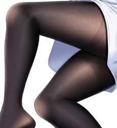 Rule 34 | 1girl, ass, black pantyhose, close-up, commentary request, dress, feet out of frame, fine fabric emphasis, gurande (g-size), gusset, highres, knee up, legs, lower body, no shoes, original, panties, panties under pantyhose, pantyhose, simple background, solo, thighband pantyhose, thighs, underwear, white background, white dress