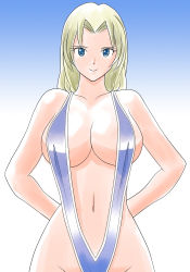 Rule 34 | 1girl, blonde hair, breasts, dead or alive, large breasts, ogi (279691), slingshot swimsuit, smile, solo, swimsuit, tecmo, tina armstrong