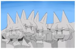 Rule 34 | :&lt;, :3, animal ears, blue sky, closed mouth, commentary, day, fox ears, mount rushmore, mountain, no humans, original, outdoors, raito (itoraito), sky, statue, symbol-only commentary, united states, v-shaped eyebrows