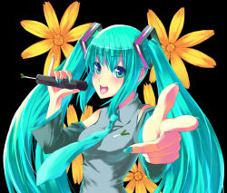 Rule 34 | flower, foreshortening, hatsune miku, microphone, pointing, solo, twintails, unasaka ryou, vocaloid