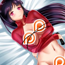 Rule 34 | 00s, 1990s (style), 1girl, black hair, breasts, censored, censored nipples, creatures (company), female focus, frown, game freak, gym leader, large breasts, navel, nintendo, nipples, novelty censor, patreon, pokemon, pokemon hgss, pokemon rgby, red eyes, retro artstyle, sabrina (pokemon), solo, vekneim
