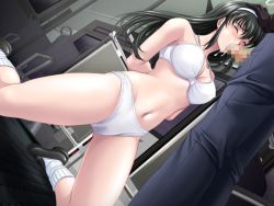 1girl arms_behind_back bdsm black_hair bondage bound bra censored closed_eyes cum cum_in_mouth fellatio game_cg hand_on_head interheart lingerie long_hair oral panties rape ryoujoku_chikan_bus tears underwear underwear_only yagami_unsai