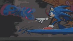 Rule 34 | animated, animated gif, board, building, city, glasses, green eyes, hedgehog, hoverboard, looking at viewer, lowres, no humans, sega, skyboard, skyscraper, smile, solo, sonic (series), sonic riders, sonic the hedgehog, v
