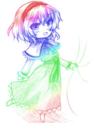 Rule 34 | 1girl, alice margatroid, ascot, blush, capelet, colorful, hairband, puppet strings, rainbow gradient, rainbow order, sash, sketch, solo, touhou, white background, yuran (kuen-hien)