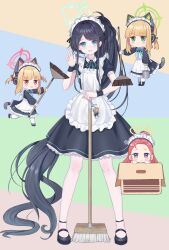 Rule 34 | &lt;key&gt; (robot) (blue archive), 4girls, absurdly long hair, absurdres, animal ear headphones, animal ears, anklet, apron, aris (blue archive), aris (maid) (blue archive), black hair, blue archive, blue eyes, blunt bangs, box, broom, cardboard box, cat ear headphones, cat tail, chibi, chibi inset, commentary request, fake animal ears, fake tail, forehead, frilled apron, frills, full body, game development department (blue archive), green eyes, halo, headphones, hgdnmlj, highres, holding, holding broom, holding mop, in box, in container, jewelry, light brown hair, long hair, long sleeves, looking at viewer, maid, maid apron, maid headdress, mary janes, midori (blue archive), midori (maid) (blue archive), momoi (blue archive), momoi (maid) (blue archive), mop, multiple girls, official alternate costume, official alternate hairstyle, pantyhose, parted bangs, peeking out, ponytail, purple eyes, red eyes, red hair, shoes, short hair, short sleeves, siblings, side ponytail, sidelocks, simple background, sisters, standing, tail, v, v-shaped eyebrows, very long hair, white apron, white pantyhose, wristband, yuzu (blue archive), yuzu (maid) (blue archive)