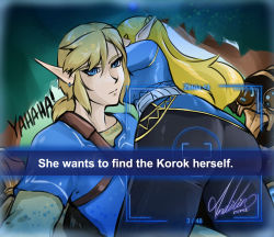 Rule 34 | 1boy, 1girl, artist request, ass, black pants, blonde hair, blue eyes, blue shirt, car interior, dated, earrings, english text, fake phone screenshot, fake screenshot, he wants to order (meme), jewelry, leaning on person, link, long hair, looking at viewer, meme, nintendo, non-web source, pants, pointy ears, princess zelda, selfie, shirt, signature, snapchat, the legend of zelda, the legend of zelda: breath of the wild