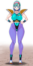 Rule 34 | 1girl, armor, artist request, blue-tinted eyewear, blue eyes, blue hair, body switch, boots, breasts, bulma, cameltoe, captain ginyu, choker, cleavage, collarbone, curvy, dragon ball, dragonball z, earrings, female focus, full body, ginyu force, grey background, hairband, highleg, highleg leotard, highres, jewelry, kinoko (pixiv), kinokoallstars, large breasts, leotard, looking at viewer, personality switch, purple legwear, scouter, short hair, sleeveless, smile, solo, tagme, thighs, tinted eyewear, white background, wide hips