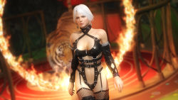 Rule 34 | 1girl, 3d, breasts, christie (doa), dead or alive, dead or alive 5, fire, large breasts, official art, tecmo, tiger, white hair