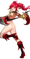 Rule 34 | 00s, 1girl, ass, bad id, bad pixiv id, blush, breasts, dungeon and fighter, elf, happening18, long hair, looking at viewer, looking back, mage (dungeon and fighter), nipples, nude, open mouth, pointy ears, ponytail, red eyes, red hair, solo, tears