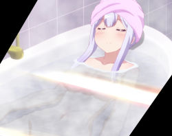 Rule 34 | 10s, bathing, censored, closed eyes, gabriel dropout, highres, screencap, raphiel shiraha ainsworth, stitched, third-party edit, towel on head, white hair