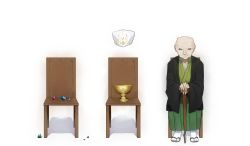 Rule 34 | 1boy, 5spra, chair, chalice, cup, fate/stay night, fate (series), gem, chalice, hat, japanese clothes, kimono, male focus, matou zouken, old, old man, simple background, solo