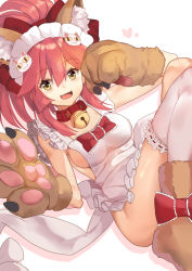 Rule 34 | 10s, animal ears, animal hands, apron, bad id, bad pixiv id, bell, bow, collar, fate/extra, fate/grand order, fate (series), fox ears, fox tail, gloves, hair bow, maid headdress, naked apron, neck bell, paw gloves, paw shoes, pink hair, red bow, shoes, shovelwall, shovelwell, single thighhigh, solo, tail, tamamo (fate), tamamo cat (fate), tamamo cat (third ascension) (fate), tamamo no mae (fate/extra), thighhighs, white thighhighs, yellow eyes