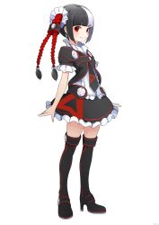 Rule 34 | 1girl, absurdres, acquire-chan, acquire corp, black footwear, black hair, black thighhighs, blunt bangs, boots, braid, earrings, full body, high heel boots, high heels, highres, jewelry, looking at viewer, multicolored hair, red eyes, short sleeves, simple background, skirt, smile, solo, thigh boots, thighhighs, two-tone hair, white background, white hair