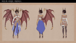 Rule 34 | 1girl, animal ears, arms at sides, ass, asymmetrical gloves, bandages, bat ears, bat wings, black hair, breasts, butt crack, character sheet, commentary, dark-skinned female, dark skin, demon wings, earrings, egyptian, egyptian clothes, elbow gloves, english commentary, fingerless gloves, flat color, from behind, full body, gloves, highres, jason kim, jewelry, large breasts, multiple views, original, pelvic curtain, short hair, single glove, single vambrace, stirrup legwear, thighhighs, toeless legwear, torn wings, usekh collar, vambraces, wings, yellow eyes