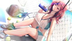 Rule 34 | 1girl, arm support, azur lane, bare shoulders, beach, bottle, bow, breasts, bremerton (azur lane), bremerton (scorching-hot training) (azur lane), chain-link fence, collarbone, commentary request, crop top, crop top overhang, dutch angle, fence, grey hair, hair between eyes, hair bow, hair ornament, heart, heart necklace, jewelry, kitsune-neko, large breasts, licking lips, miniskirt, mole, mole under eye, multicolored hair, necklace, pink eyes, pink hair, pixiv username, pleated skirt, pouring, pouring onto self, shirt, shoes, sidelocks, sitting, skirt, sleeveless, sleeveless shirt, sneakers, solo, sportswear, streaked hair, tennis court, tennis uniform, tongue, tongue out, twintails, two-tone shirt, two-tone skirt, water bottle, white skirt, x hair ornament