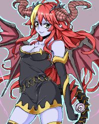 Rule 34 | 1girl, blue skin, colored skin, demon girl, demon horns, demon tail, hera (p&amp;d), horns, lowres, pn2 maru, pointy ears, puzzle &amp; dragons, tail