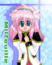 Rule 34 | 00s, 1girl, blue eyes, blush, character name, flower, galaxy angel, hair flower, hair ornament, long hair, looking at viewer, lowres, milfeulle sakuraba, open mouth, pink hair, puffy sleeves, smile, solo, tagme, uniform