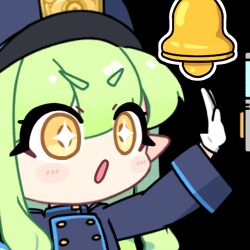 Rule 34 | + +, 1girl, :o, acomu414, animated, animated gif, bad source, bell, black hat, blue archive, buttons, chibi, commentary, doorbell, double-breasted, eighth note, gloves, green hair, hat, hikari (blue archive), long hair, long sleeves, looking up, looping animation, lowres, musical note, outstretched arm, peaked cap, pointy ears, push-button, pushing, solo, sparkling eyes, symbol-only commentary, train conductor, transparent background, upper body, v-shaped eyebrows, white gloves