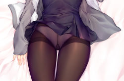 Rule 34 | 1girl, black dress, black pantyhose, cameltoe, close-up, dress, fate/grand order, fate (series), gusset, jacket, lace, lace-trimmed panties, lace trim, lying, mash kyrielight, obiwan, on back, open clothes, open jacket, panties, panties under pantyhose, pantyhose, short dress, solo, thighband pantyhose, thighs, underwear, white panties, zipper