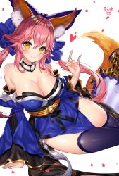 Rule 34 | 1girl, bad id, bad pixiv id, black thighhighs, blush, breasts, cleavage, closed mouth, fate/grand order, fate (series), heart, highres, large breasts, long hair, pink hair, smile, solo, tamamo (fate), tamamo no mae (fate/extra), thighhighs, ttaji (pass35), twintails, yellow eyes