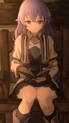 Rule 34 | 1girl, black skirt, black socks, blue eyes, blue hair, book, book on lap, boots, braid, candlelight, capelet, closed mouth, feet out of frame, flat chest, grey shirt, highres, holding, holding book, indoors, jacket, light smile, long hair, looking down, mushoku tensei, panties, pantyshot, reading, roxy migurdia, shirt, sitting, skirt, smile, socks, solo, take-run-atelier, twin braids, underwear, very long hair, white capelet, white jacket, white panties, wooden chair