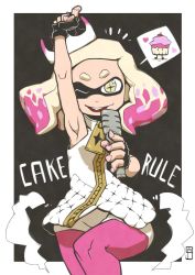 Rule 34 | + +, 1girl, ;d, arm up, armpits, bare arms, bare shoulders, blonde hair, cake, chawalit adsawawalanon, cowboy shot, crown, cupcake, dress, eyebrows, fingerless gloves, food, gloves, hand up, highres, holding, holding microphone, inkling, long hair, looking at viewer, microphone, multicolored hair, nintendo, one eye closed, open mouth, outstretched arm, pantyhose, pantyhose under shorts, pearl (splatoon), pink hair, pink pantyhose, pointing, pointing up, short dress, shorts, sleeveless, smile, solo, splatoon (series), splatoon 2, standing, symbol-shaped pupils, tentacle hair, white dress, yellow eyes, zipper, zipper pull tab
