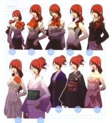 Rule 34 | 1girl, atlus, dress, highres, japanese clothes, kimono, kirijou mitsuru, non-web source, official art, persona, persona 3, red hair, soejima shigenori