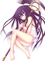 Rule 34 | 1girl, absurdres, ar tonelico, ar tonelico iii, ass, barefoot, black hair, blue eyes, bottomless, breasts, feet, gust, highres, hiraga matsuri, hirasato, legs, long hair, looking at viewer, nipples, no panties, small breasts, solo, soma (ar tonelico), weapon